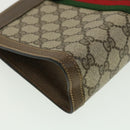 GUCCI GG Canvas Web Sherry Line Clutch Bag Beige Red Green Auth am3107-16