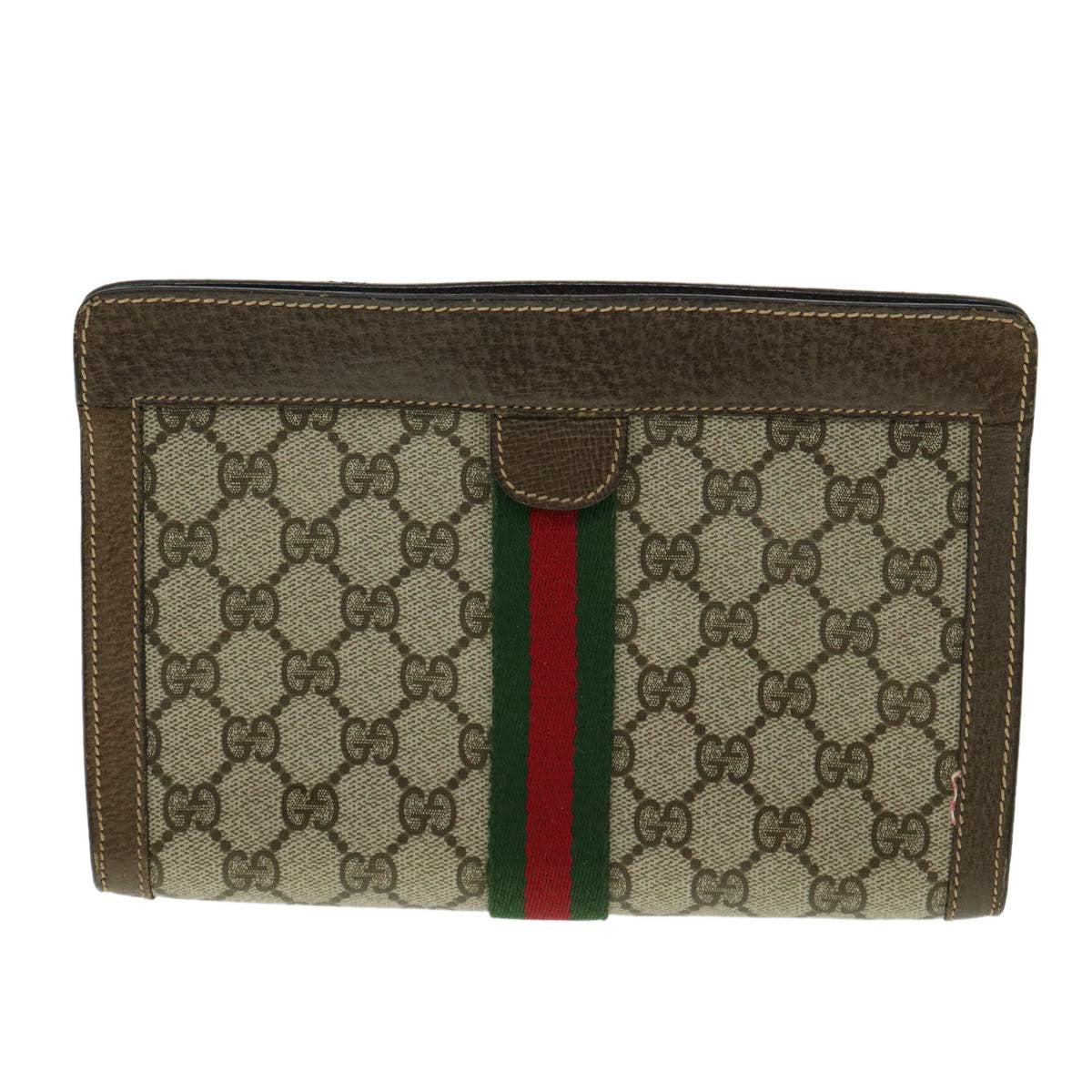GUCCI GG Canvas Web Sherry Line Clutch Bag Beige Red Green Auth am3107 - 0