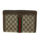 GUCCI GG Canvas Web Sherry Line Clutch Bag Beige Red Green Auth am3107-2