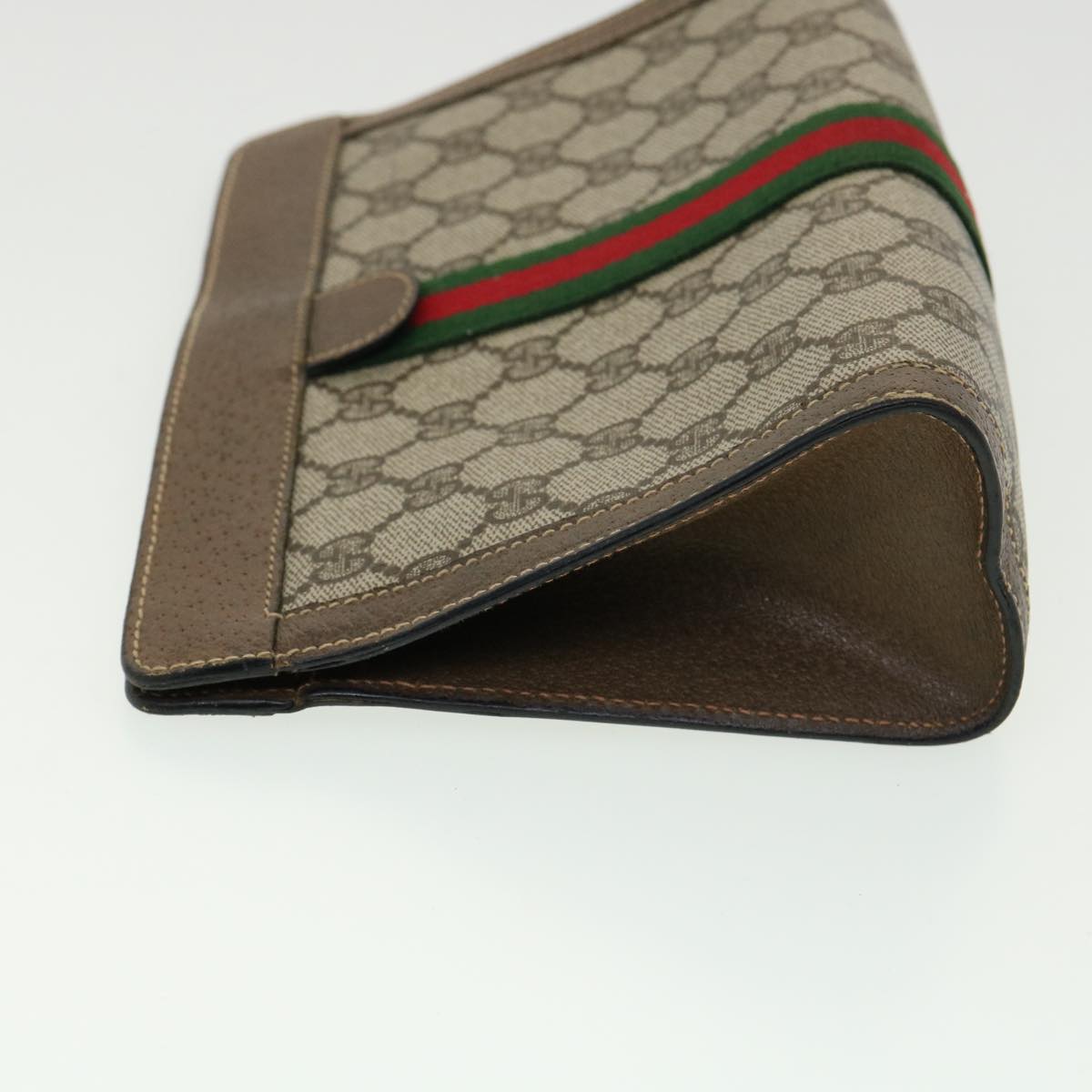 GUCCI GG Canvas Web Sherry Line Clutch Bag Beige Red Green Auth am3107