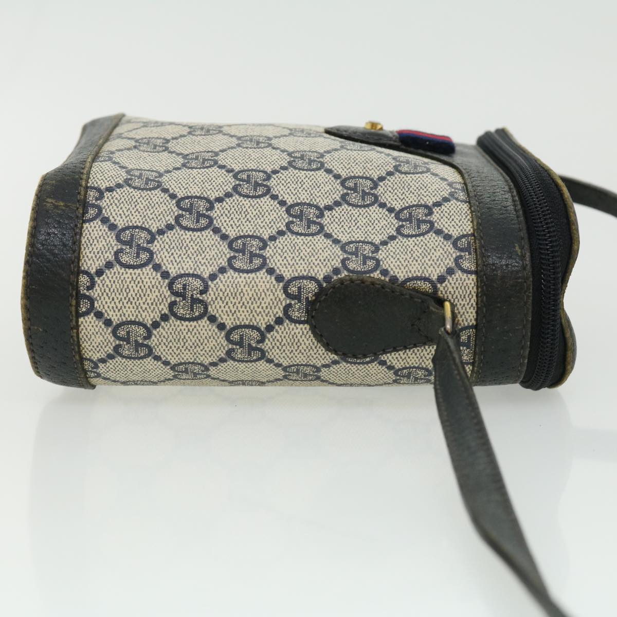 GUCCI Sherry Line GG Canvas Waist Bag PVC Leather Beige Navy Red Auth am3111