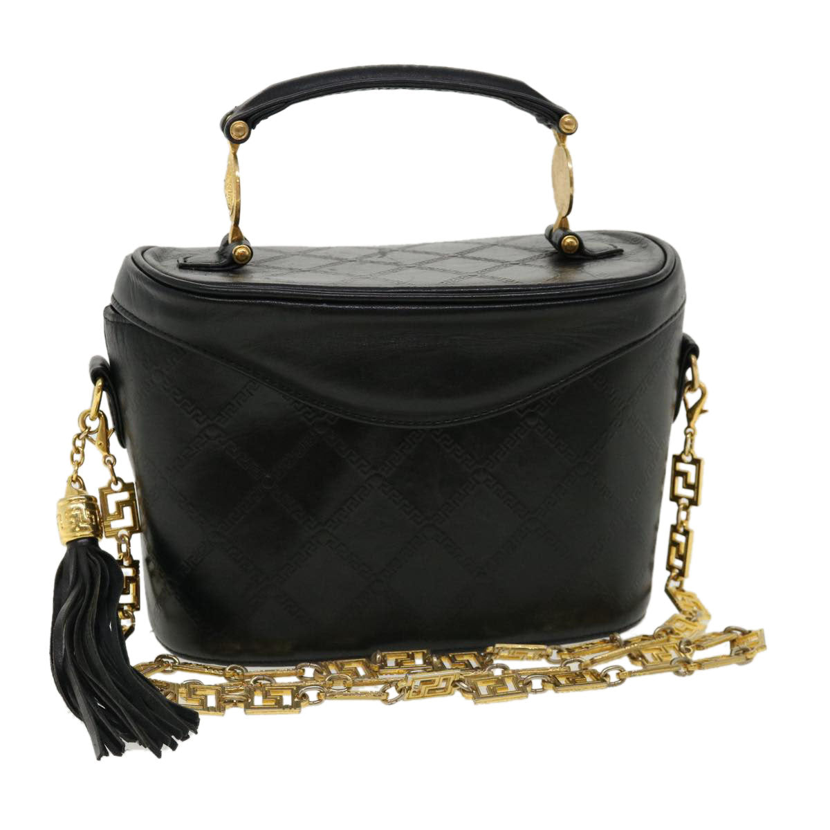 VERSACE Chain Shoulder Bag Leather Black Auth am3125