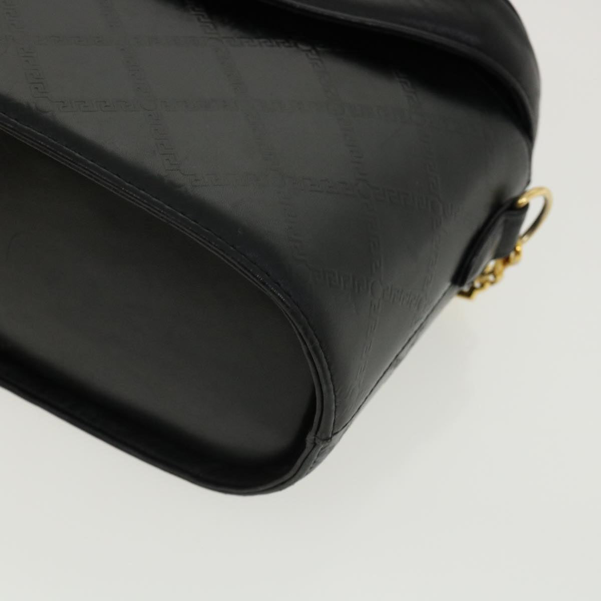 VERSACE Chain Shoulder Bag Leather Black Auth am3125