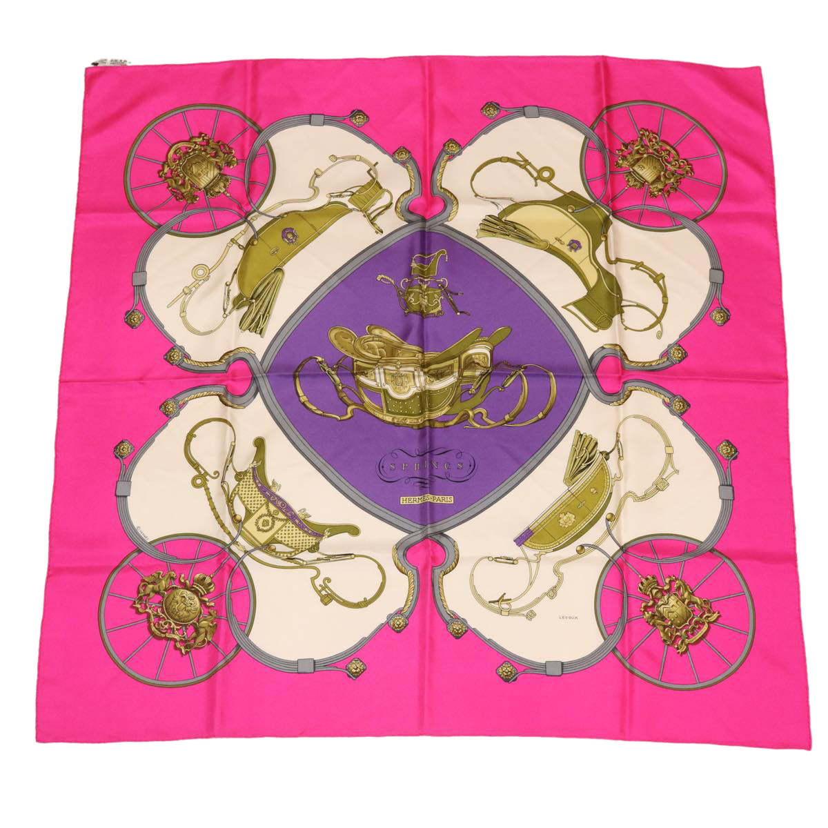 HERMES Carre 90 Scarf Silk ""SPRINGS"" Pink Auth am3145