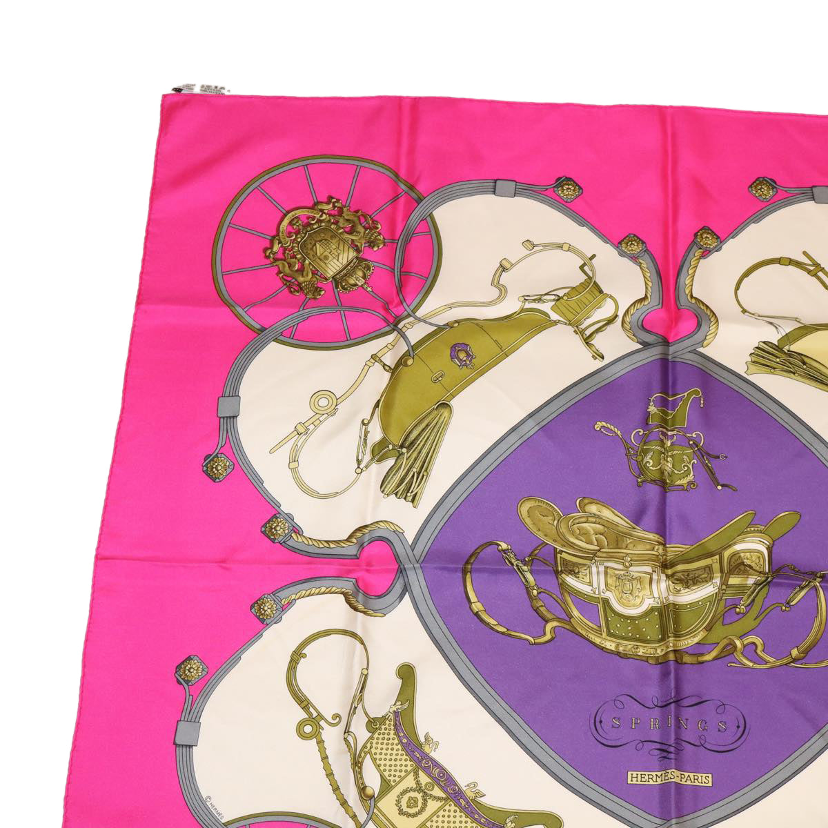 HERMES Carre 90 Scarf Silk ""SPRINGS"" Pink Auth am3145