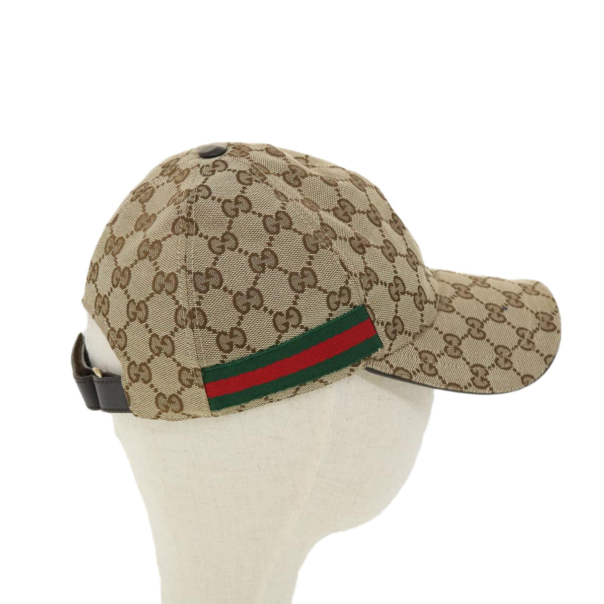 GUCCI Web Sherry Line GG Canvas Cap Beige Red Green 200035539517 Auth am3157