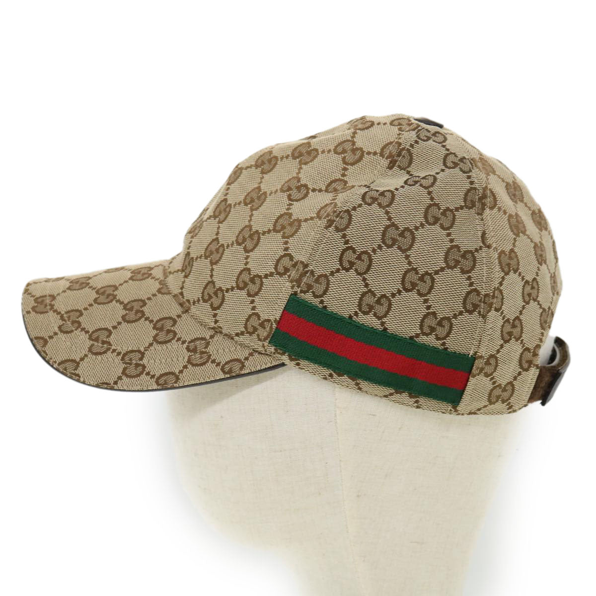 GUCCI Web Sherry Line GG Canvas Cap Beige Red Green 200035539517 Auth am3157