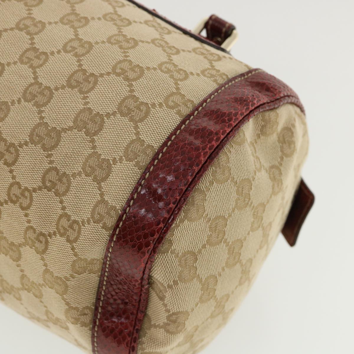 GUCCI GG Canvas Hand Bag Snake skin Beige Red 189825002122 Auth am3163