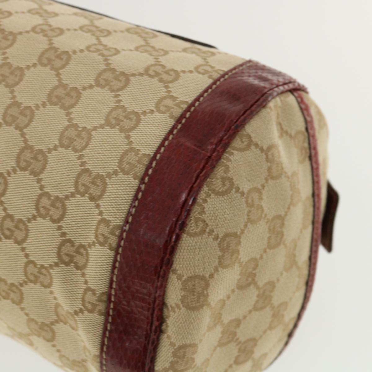 GUCCI GG Canvas Hand Bag Snake skin Beige Red 189825002122 Auth am3163