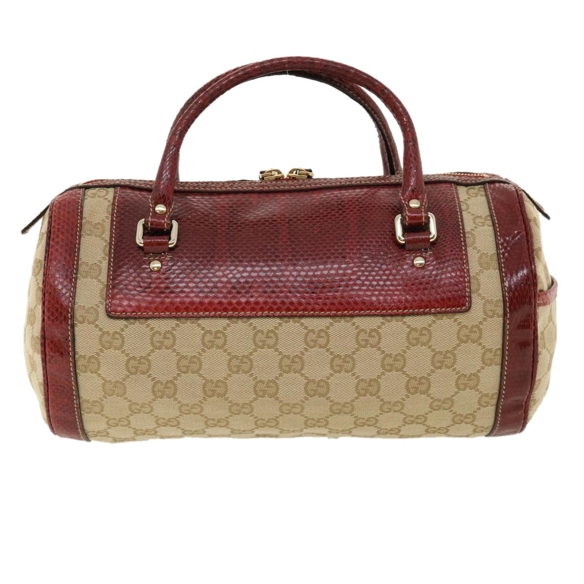 GUCCI GG Canvas Hand Bag Snake skin Beige Red 189825002122 Auth am3163 - 0