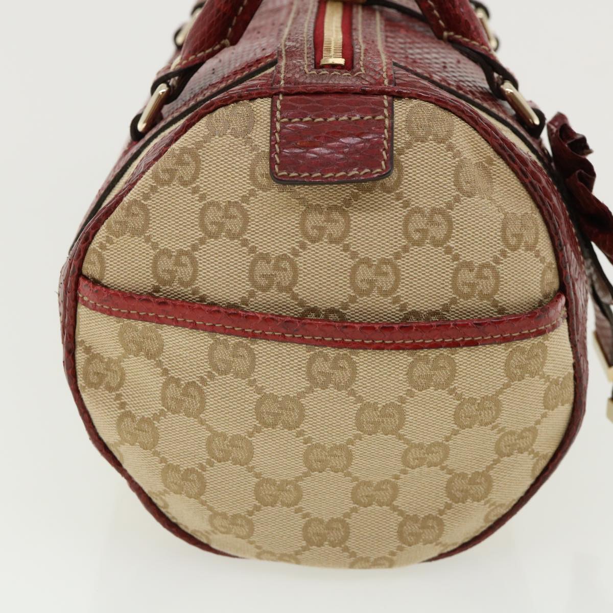 GUCCI GG Canvas Hand Bag Snake skin Beige Red 189825002122 Auth am3163