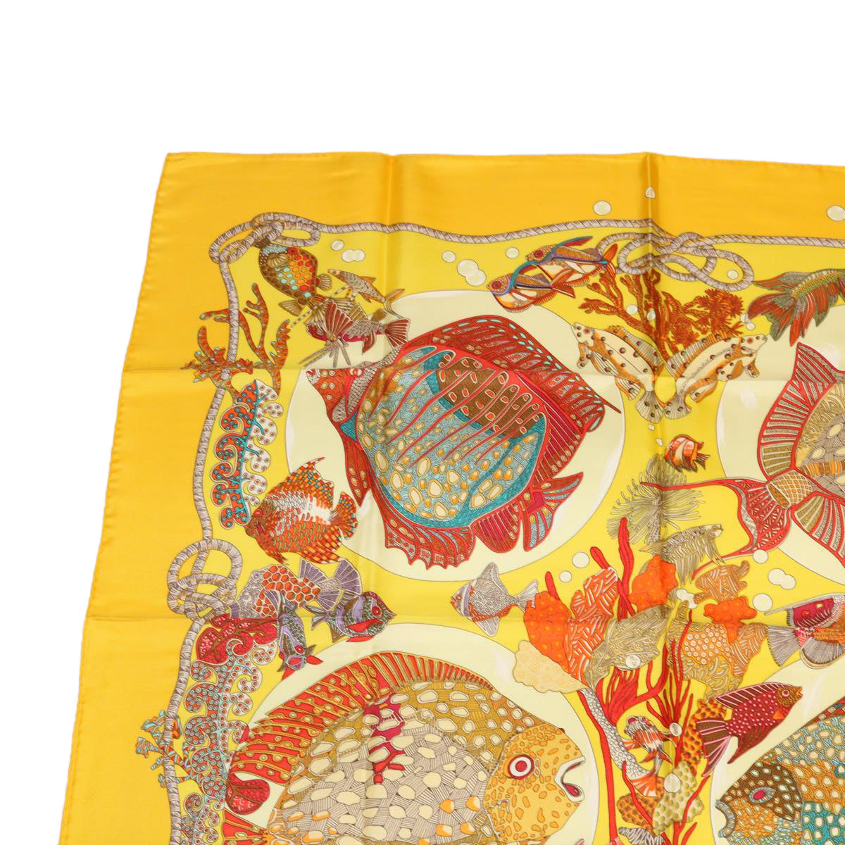 HERMES Carre90 ""CARRE Grands Fonds"" Scarf Silk Yellow Auth am3180 - 0