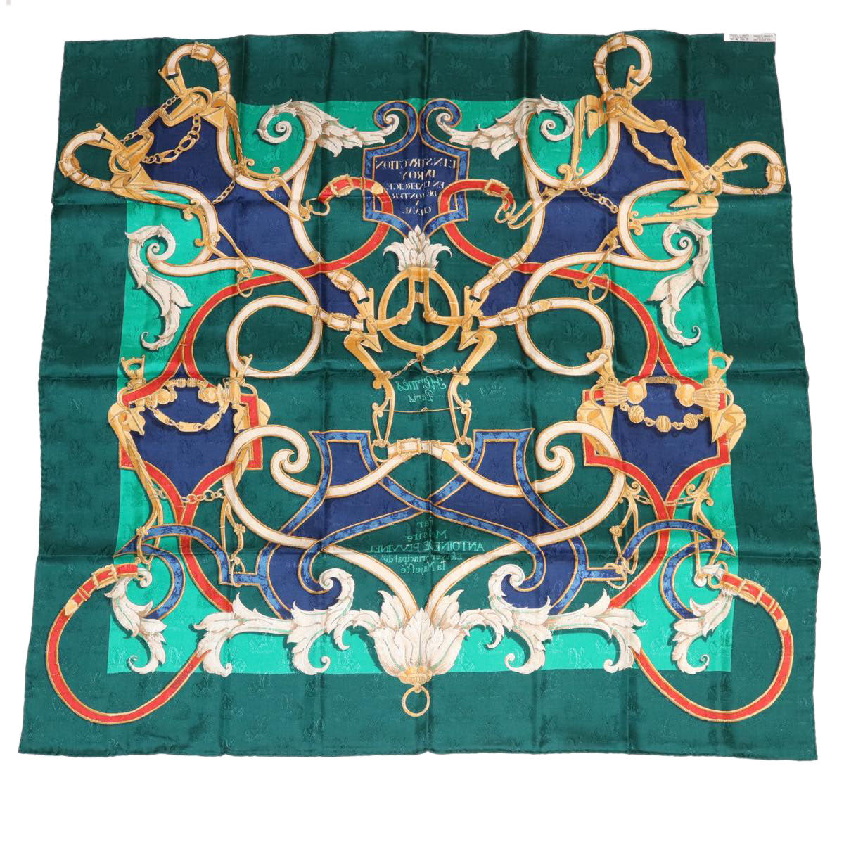 HERMES Carre90 L’INSTRVCTION DV ROY Scarf Green Auth am3207
