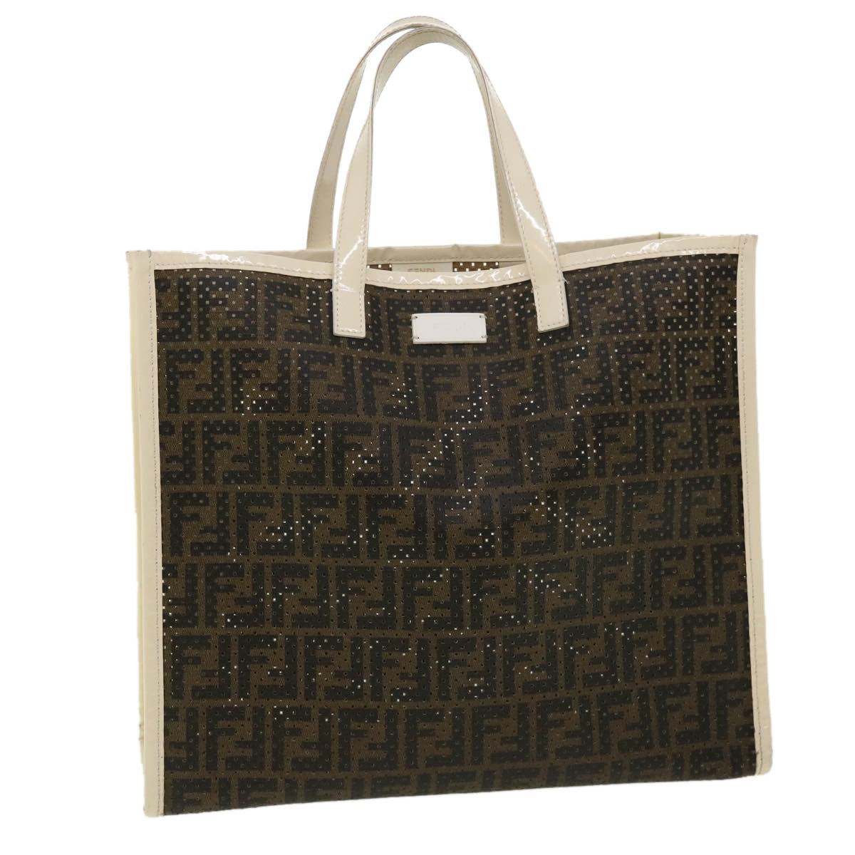 FENDI Zucca Canvas punching Tote Bag Brown Auth am3208