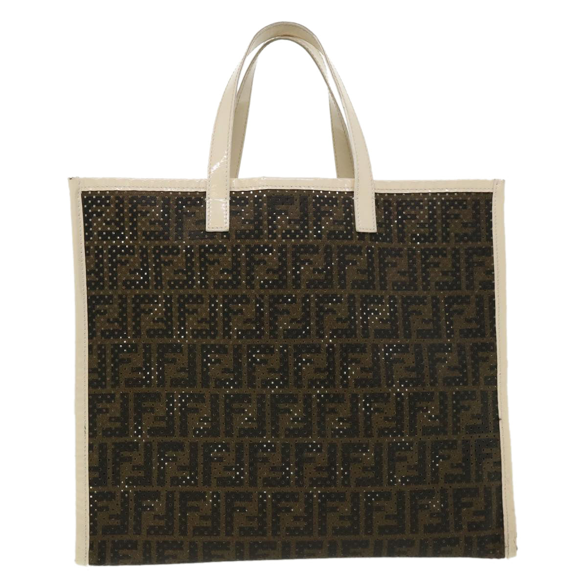FENDI Zucca Canvas punching Tote Bag Brown Auth am3208 - 0
