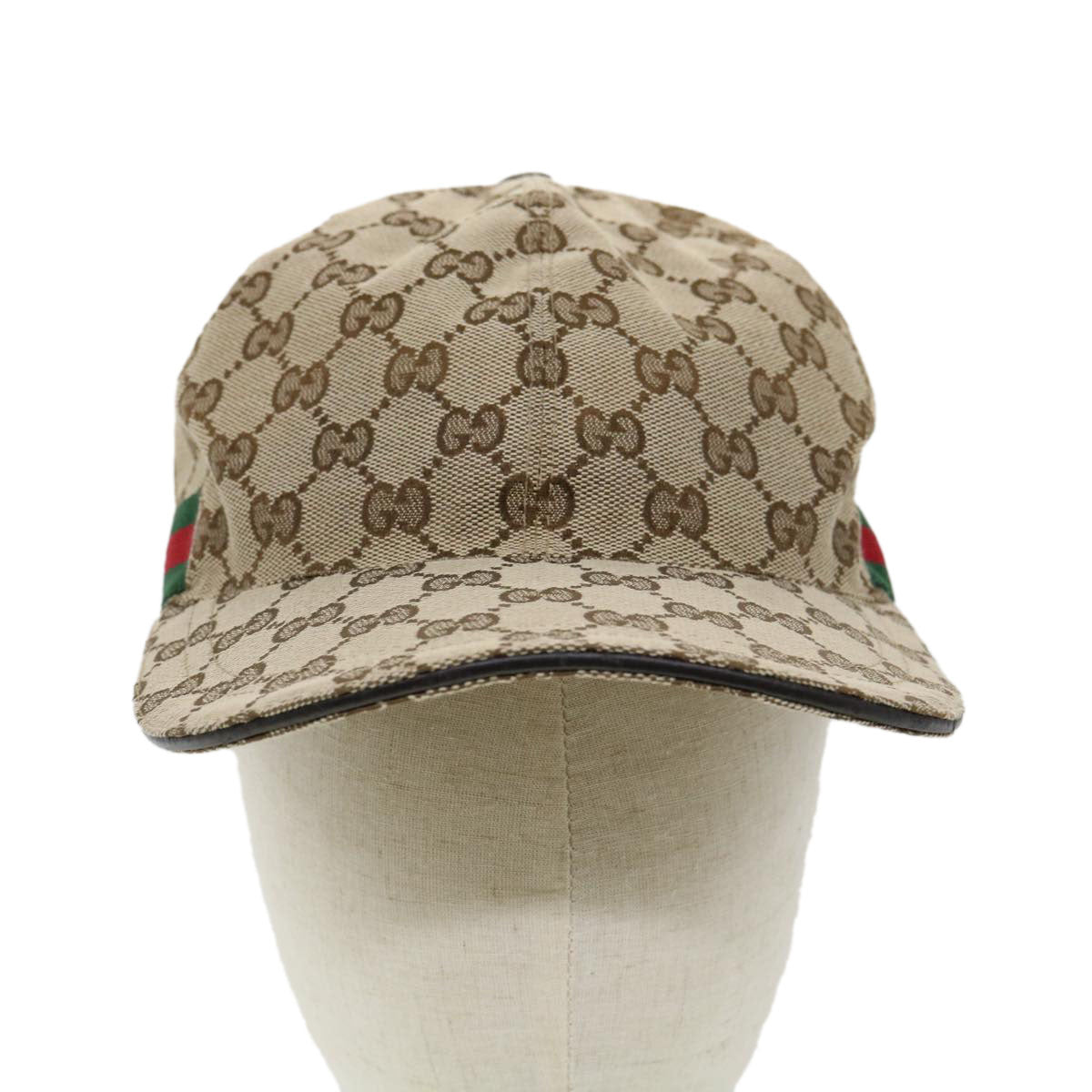 GUCCI Web Sherry Line GG Canvas Cap Beige Green Red Auth am3212