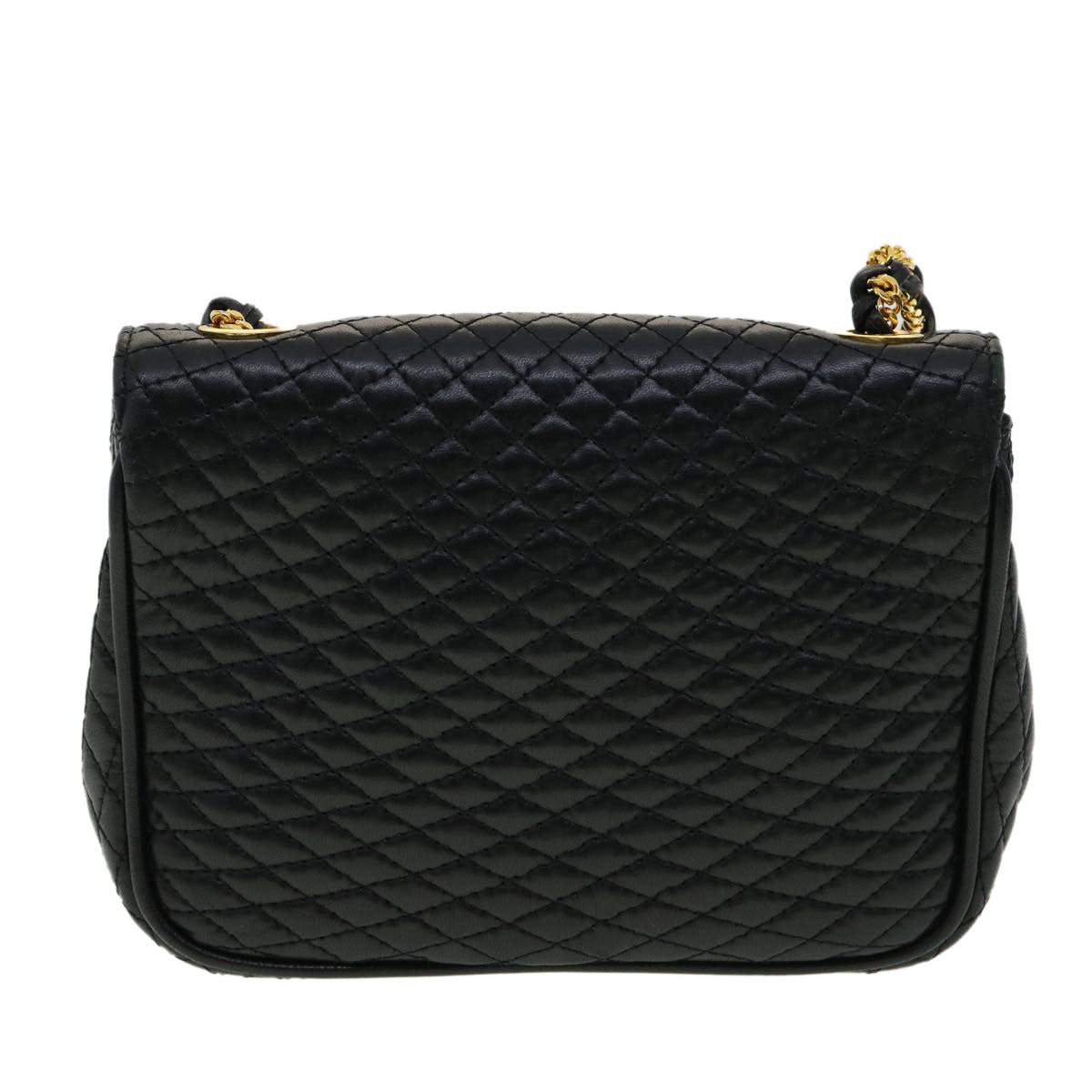 BALLY Matelasse Chain Shoulder Bag Leather Black Auth am3215 - 0