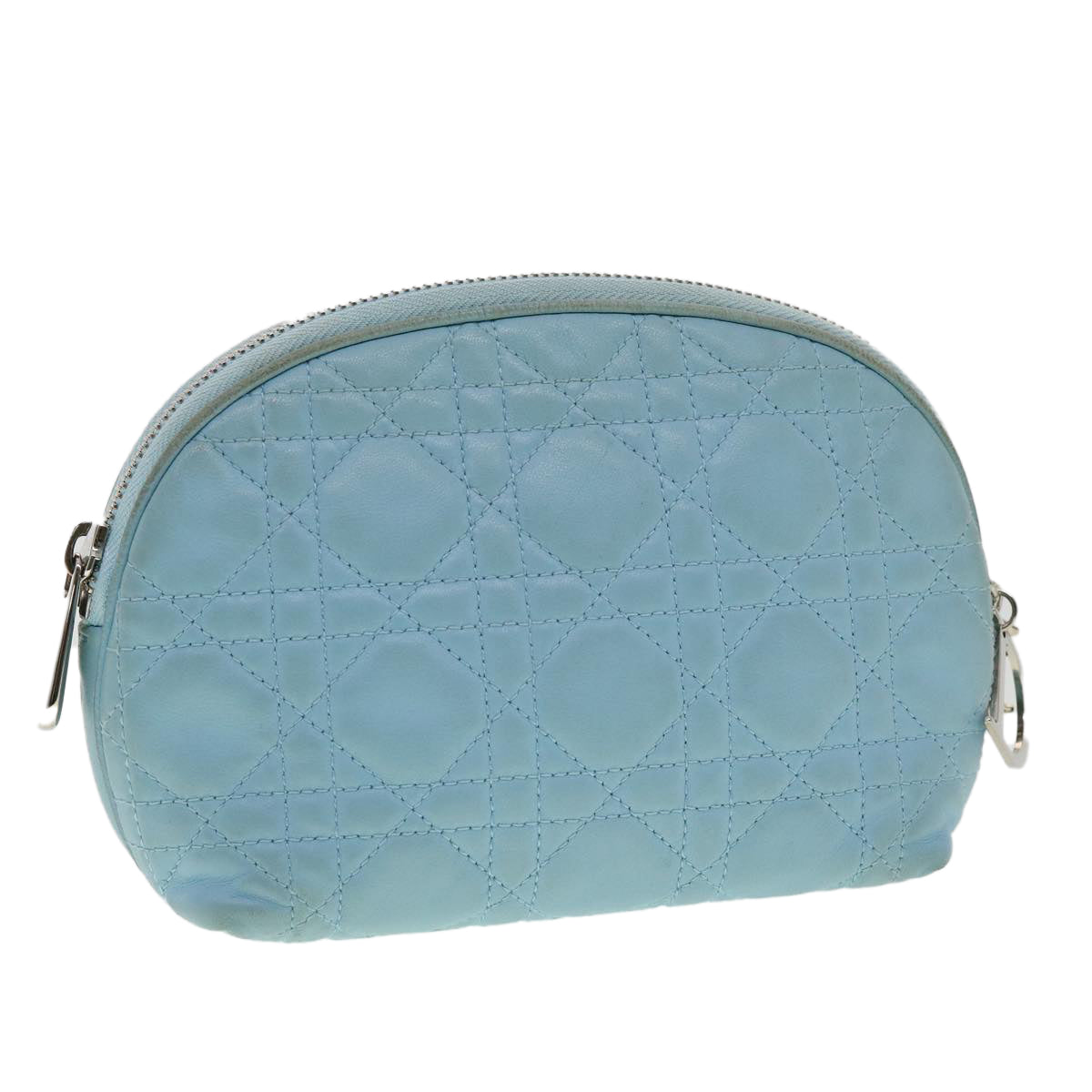 Christian Dior Lady Dior Canage Pouch Lamb Skin Blue Auth am3267