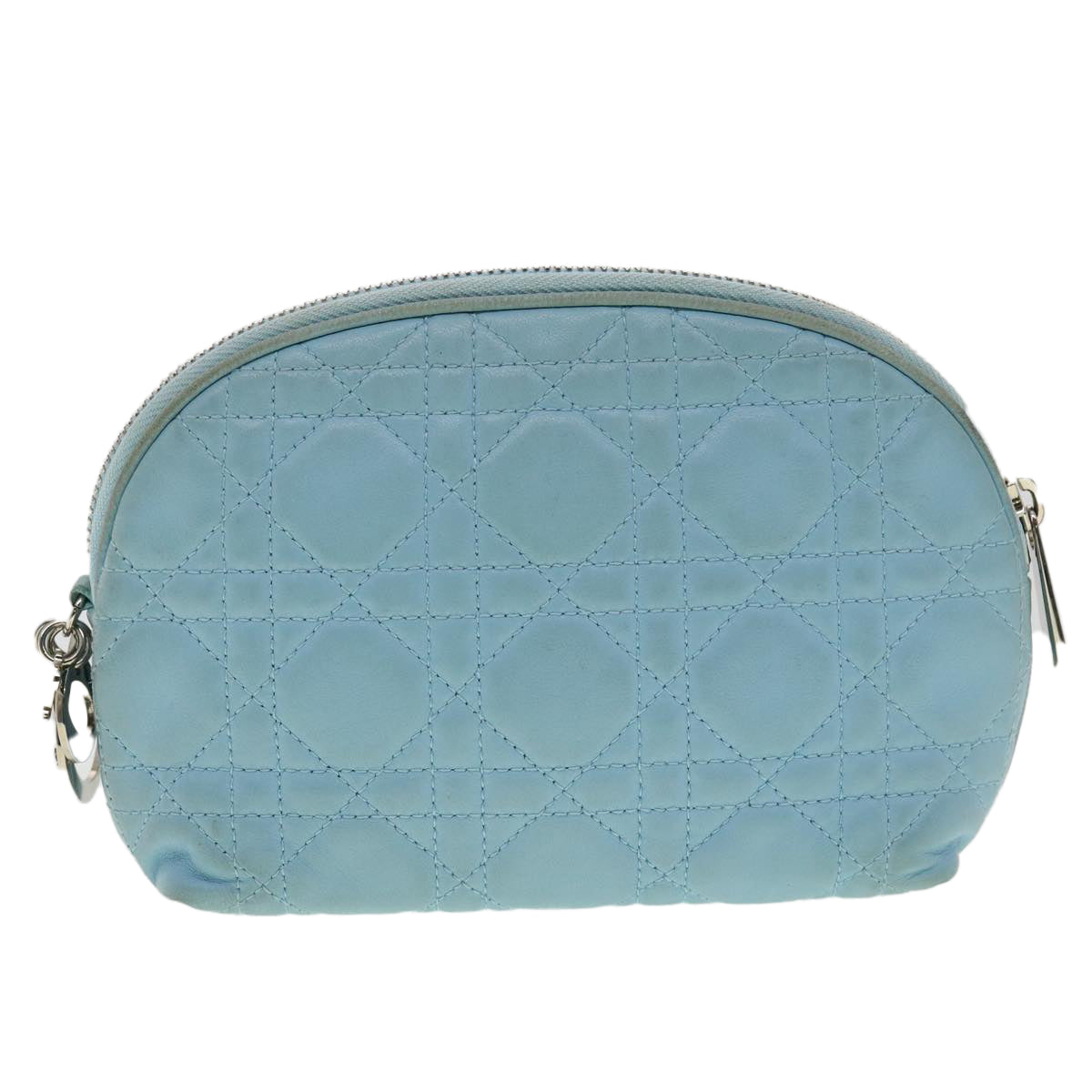 Christian Dior Lady Dior Canage Pouch Lamb Skin Blue Auth am3267 - 0