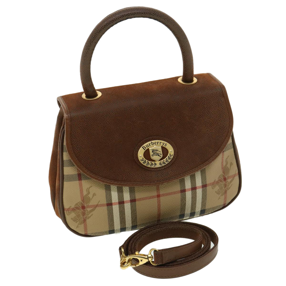 BURBERRY Nova Check Hand Bag 2way Brown Beige Auth am3314