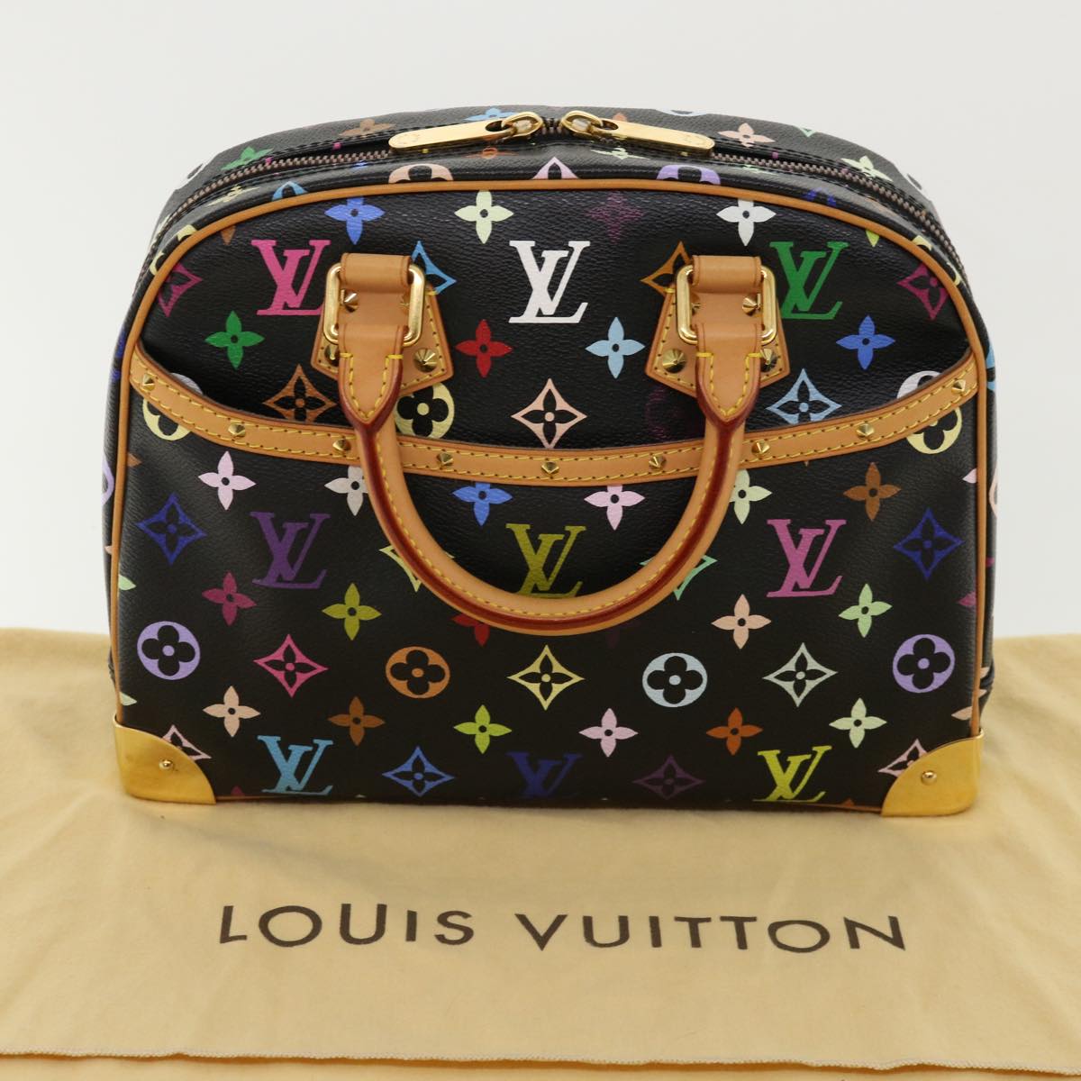 LOUIS VUITTON Monogram Multicolor Trouville Hand Bag Black M92662 Auth am3324A