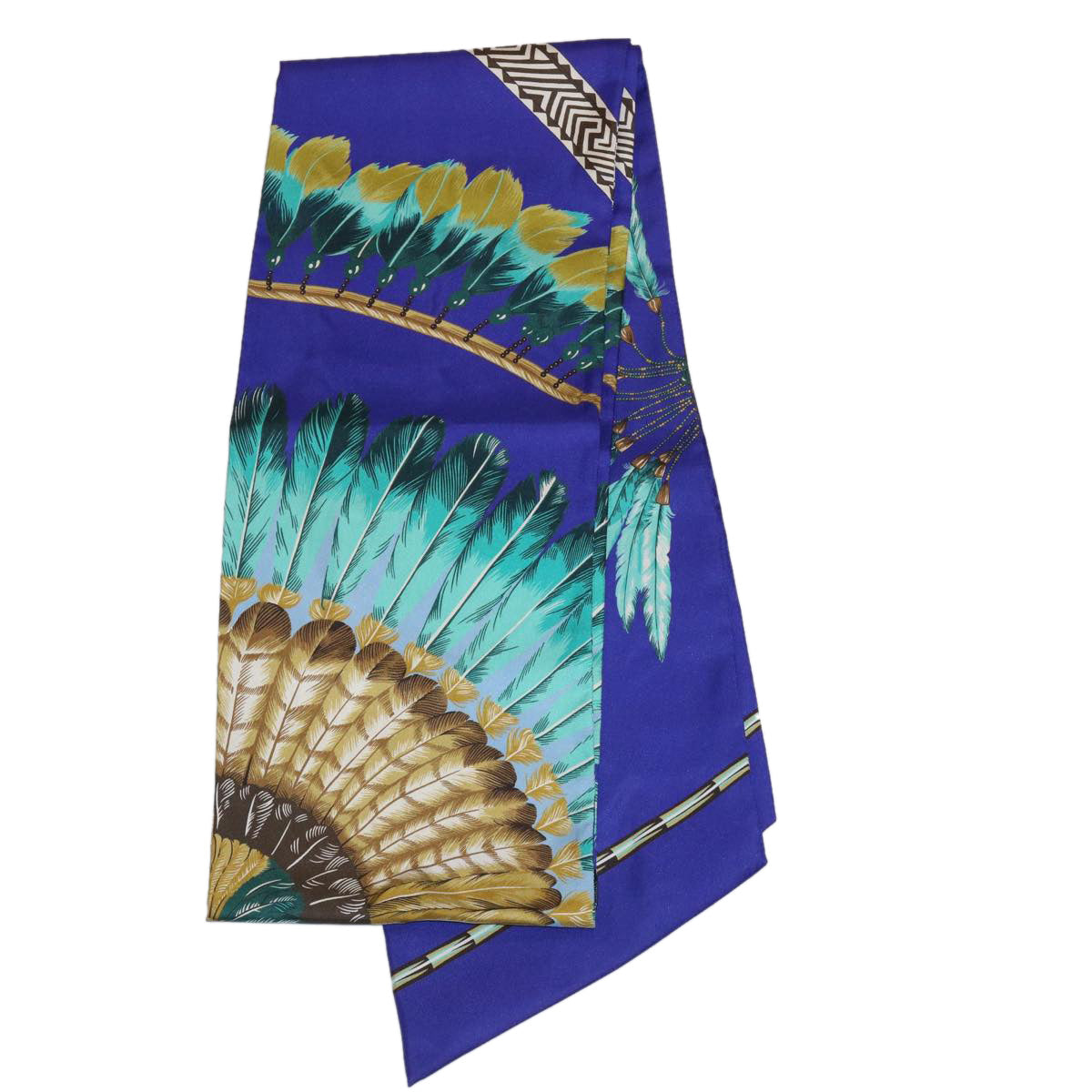 HERMES Twilly Peacock feather pattern Scarf Silk Purple Auth am3365