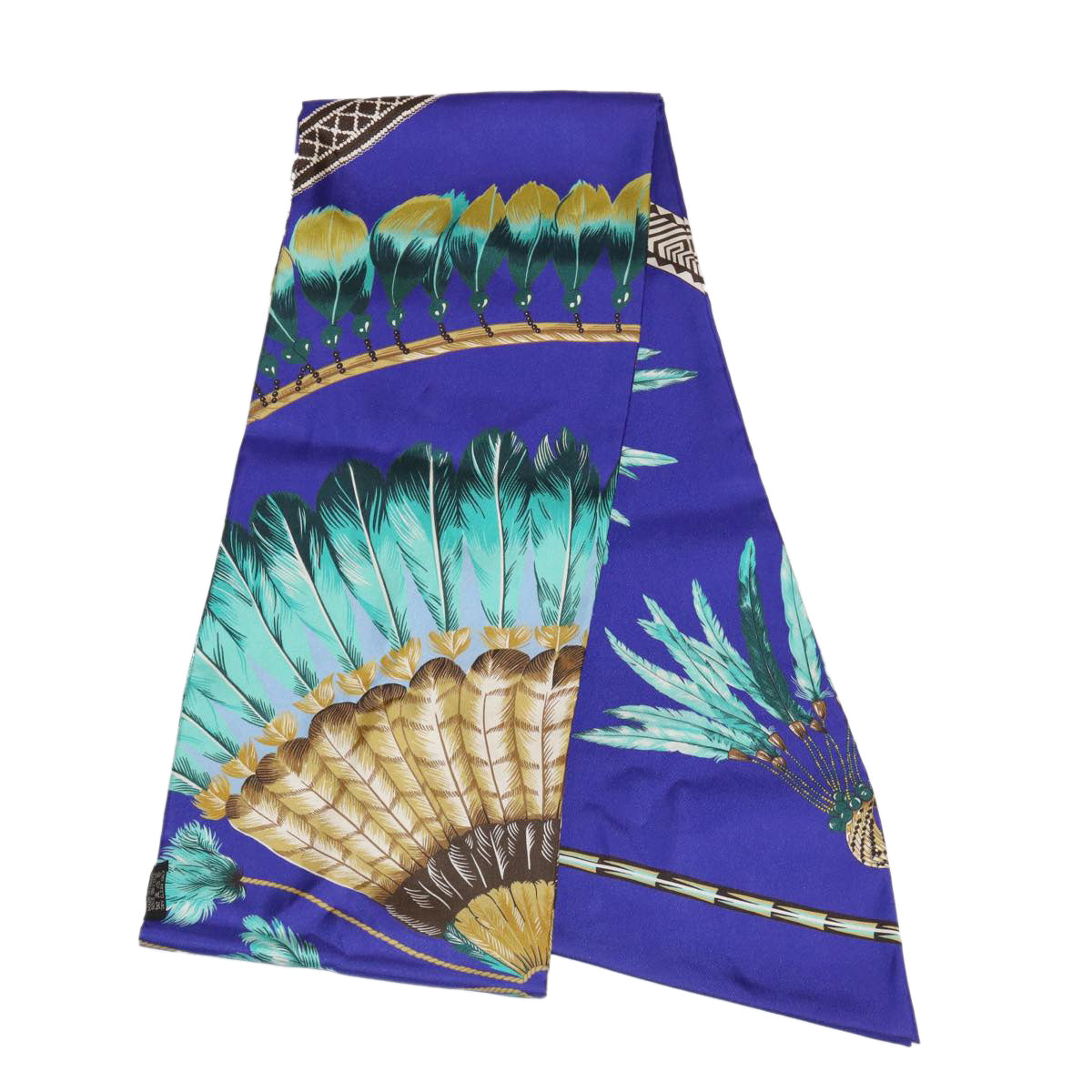 HERMES Twilly Peacock feather pattern Scarf Silk Purple Auth am3365