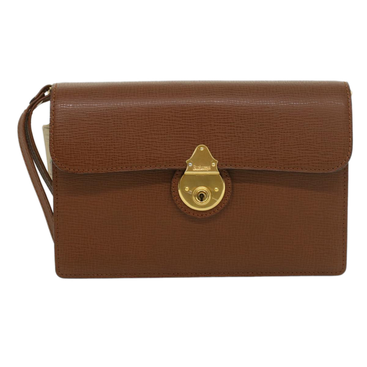 Burberrys Clutch Bag Leather Brown Auth am3369