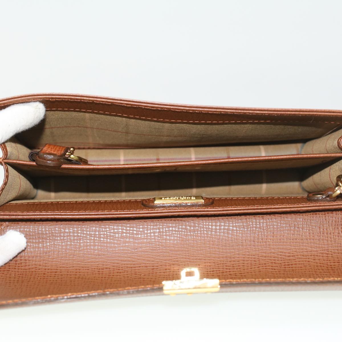 Burberrys Clutch Bag Leather Brown Auth am3369