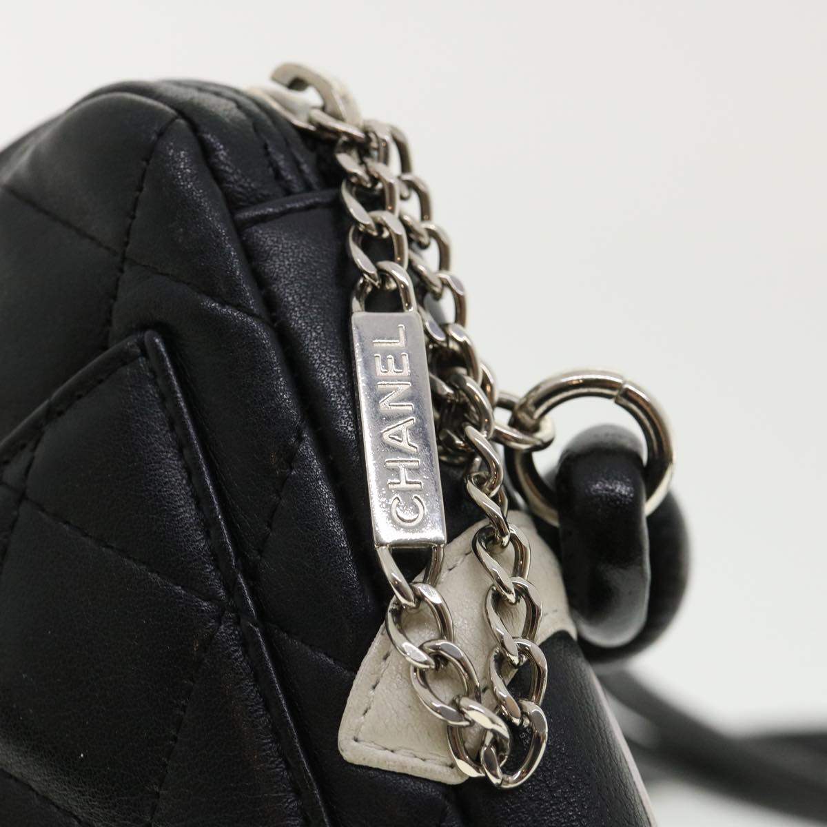 CHANEL Cambon Line Shoulder Bag Leather Black Pink CC Auth am3383