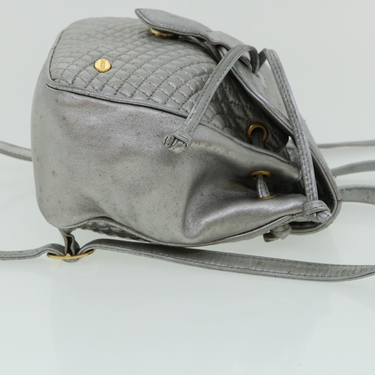 BALLY Matelasse Backpack Leather Silver Auth am3396