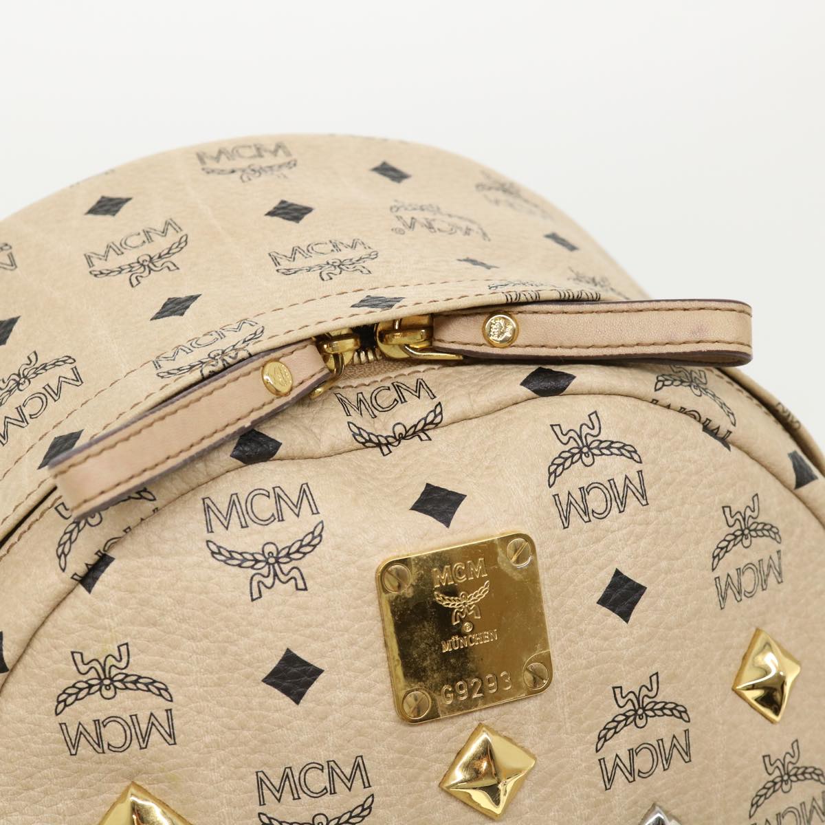 MCM Vicetos Logogram Backpack PVC Leather Beige Auth am3401