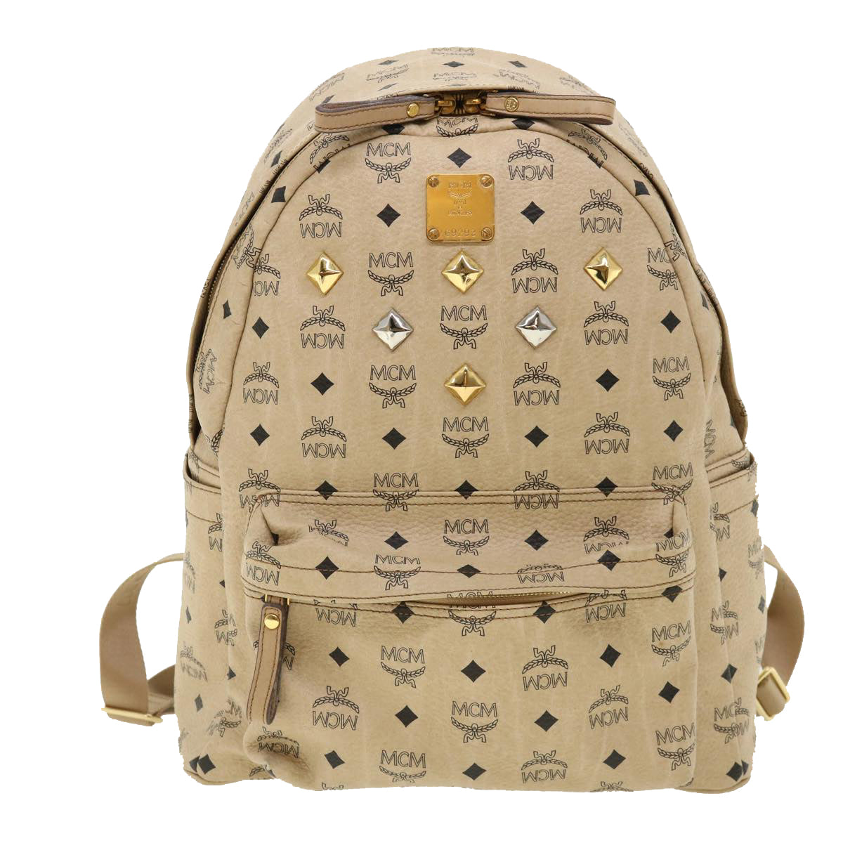 MCM Vicetos Logogram Backpack PVC Leather Beige Auth am3401