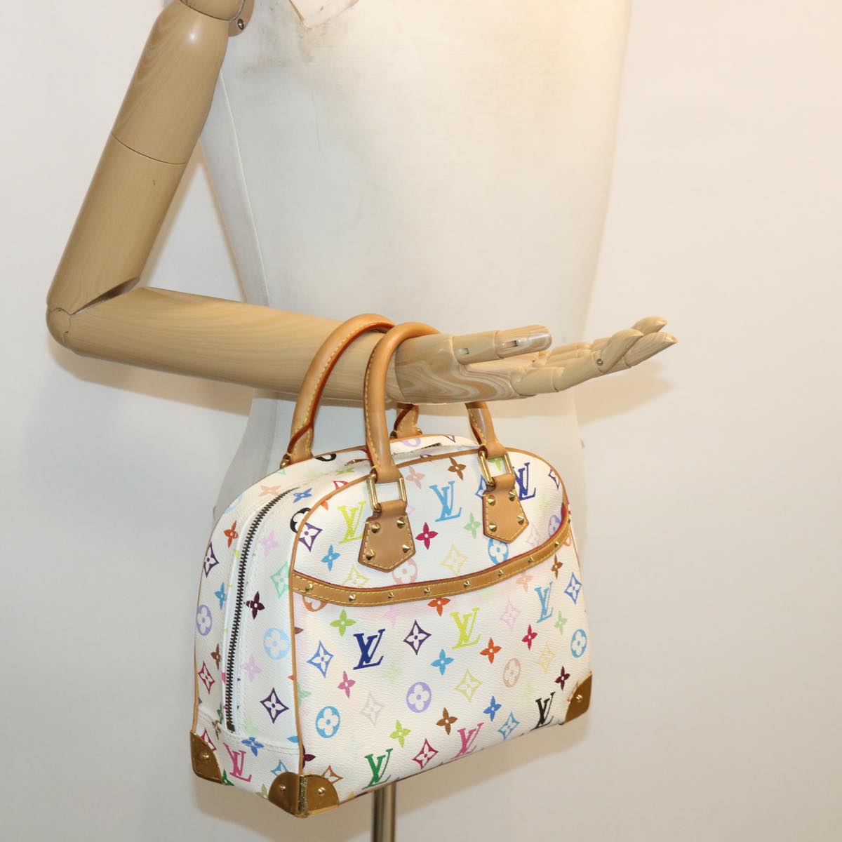 LOUIS VUITTON Monogram Multicolor Trouville Hand Bag White M92663 LV Auth am3411