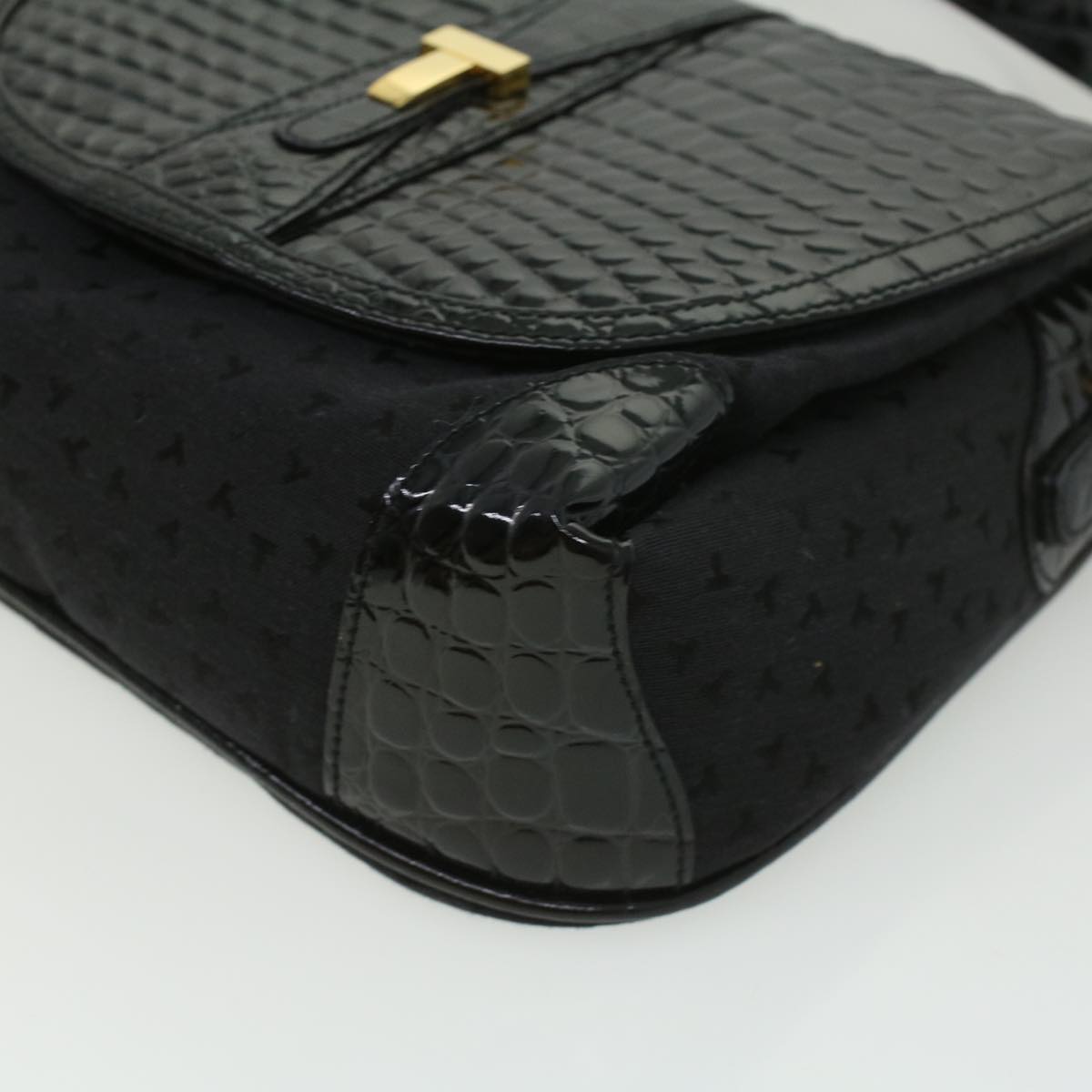 TIFFANY&Co. Shoulder Bag Leather Black Gold Auth am3413
