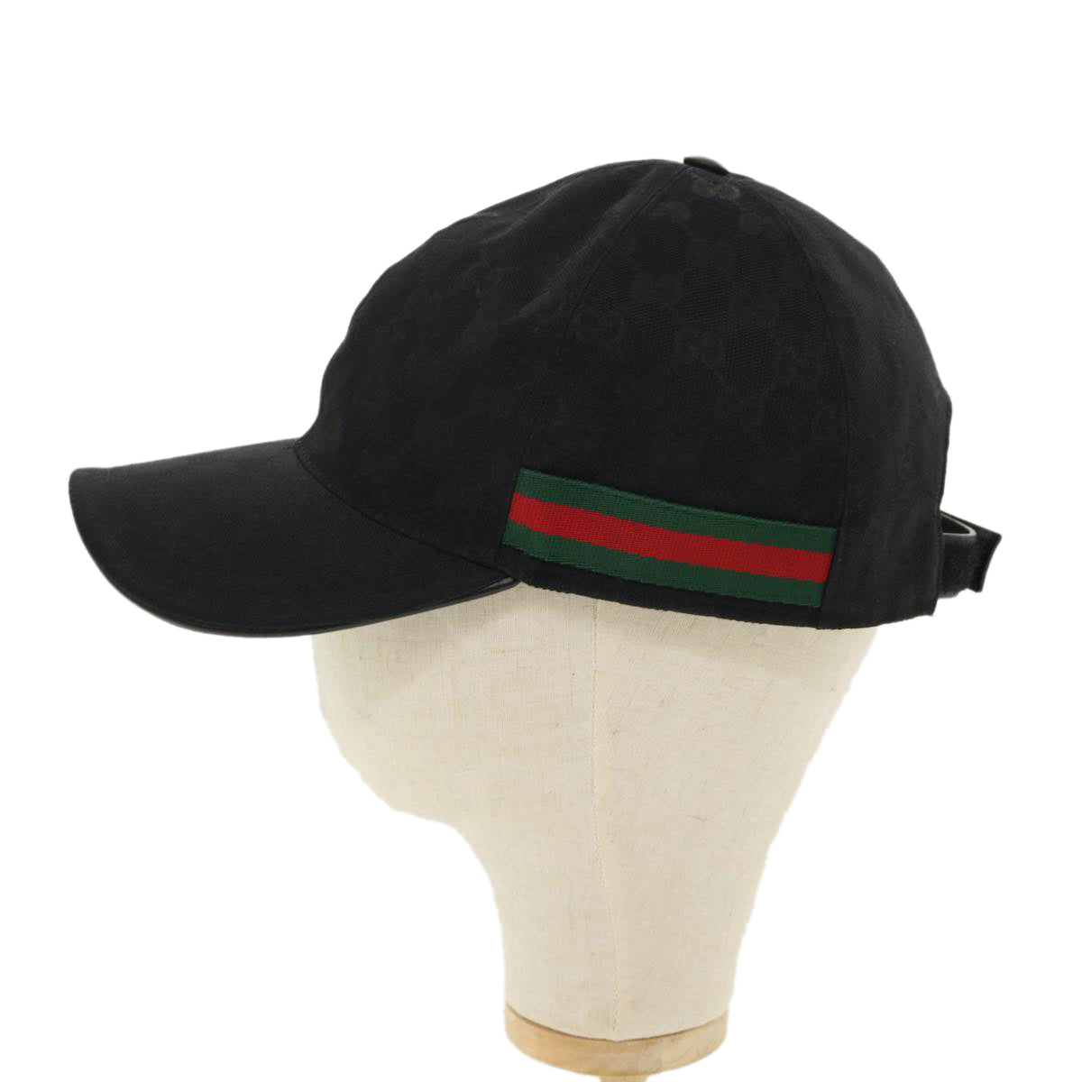 GUCCI Web Sherry Line GG Canvas Cap Black Green Red Auth am3454