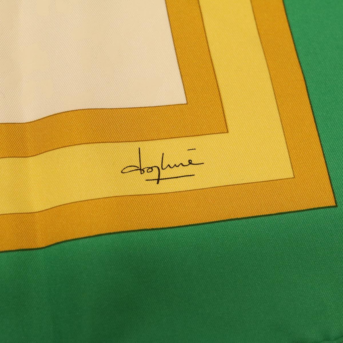 HERMES Carre 90 Les Chats Scarf Green White yellow Auth am3480