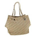 Christian Dior Trotter Canvas Chain Tote Bag PVC Leather Beige Auth am3502-1