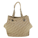 Christian Dior Trotter Canvas Chain Tote Bag PVC Leather Beige Auth am3502-13