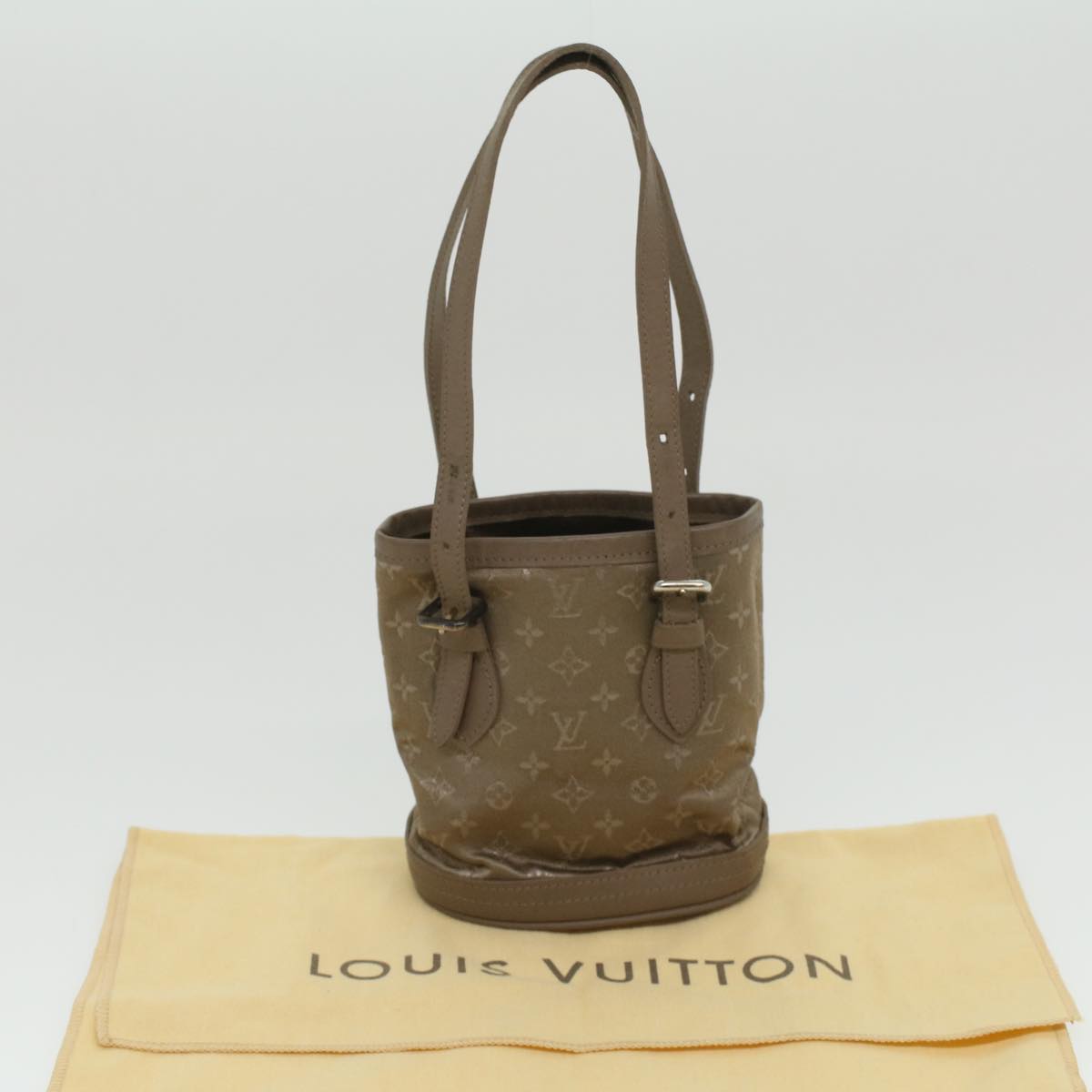 LOUIS VUITTON Monogram Satin Little bucket Hand Bag Beige M92145 LV Auth am3521A