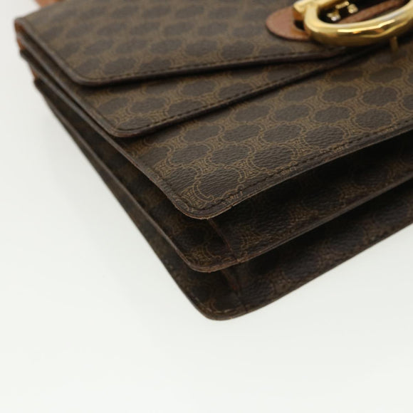 CELINE Macadam Canvas Hand Bag PVC Leather Brown Auth am3590