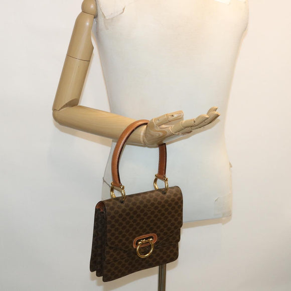 CELINE Macadam Canvas Hand Bag PVC Leather Brown Auth am3590