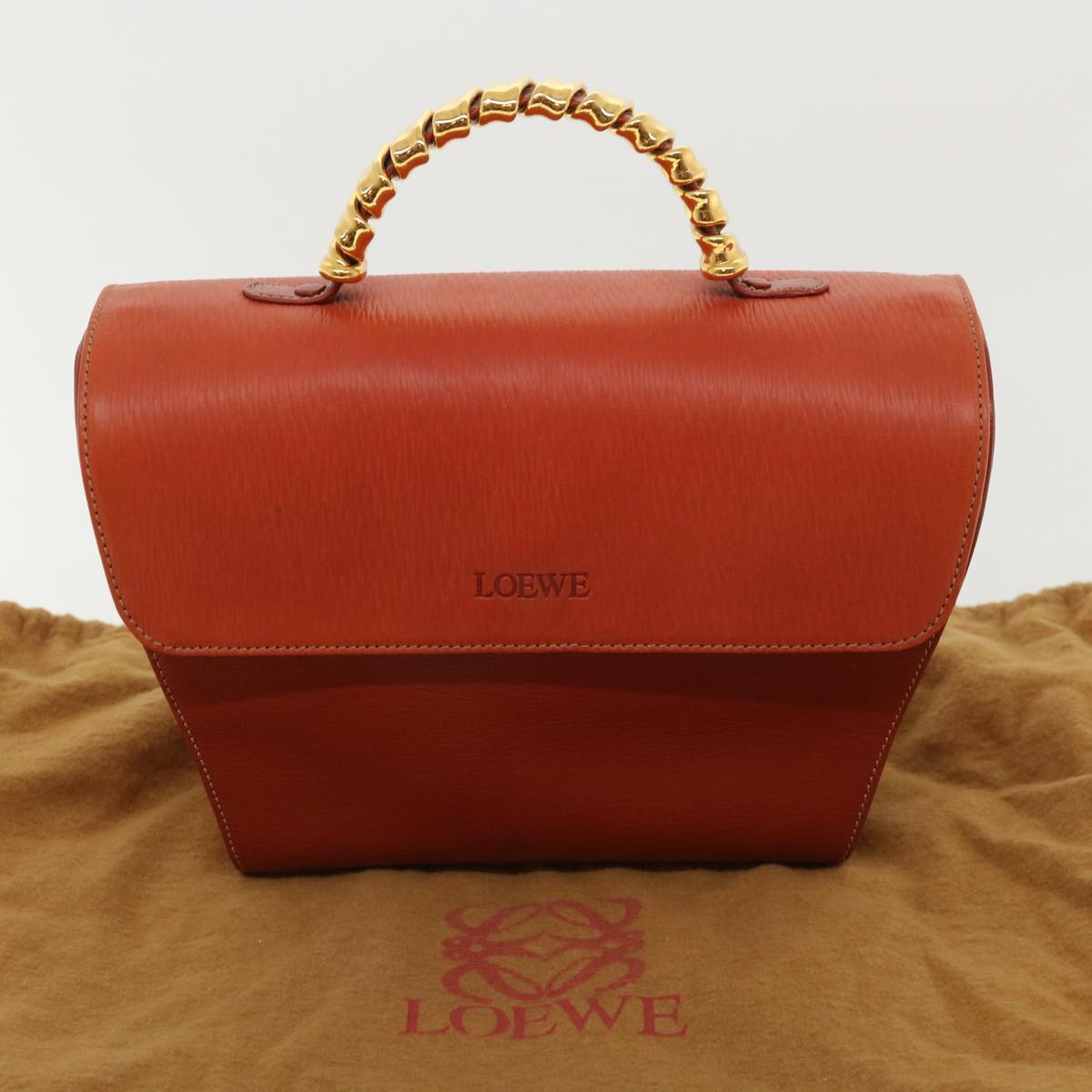 LOEWE Twist Hand Bag Leather Red Auth am3594