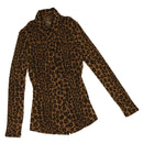 FENDI Leopard Long Sleeved Shirt Wool Brown Auth am3595-1