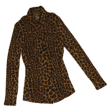 FENDI Leopard Long Sleeved Shirt Wool Brown Auth am3595
