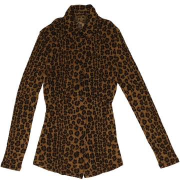 FENDI Leopard Long Sleeved Shirt Wool Brown Auth am3595 - 0