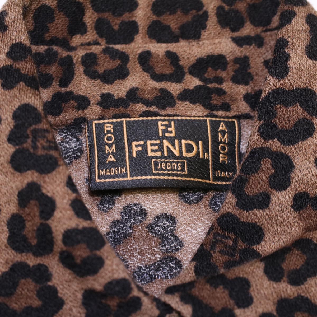 FENDI Leopard Long Sleeved Shirt Wool Brown Auth am3595