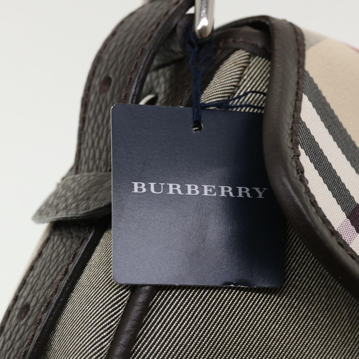 BURBERRY Nova Check Shoulder Bag Canvas Gray Dark Brown beige Auth am3602