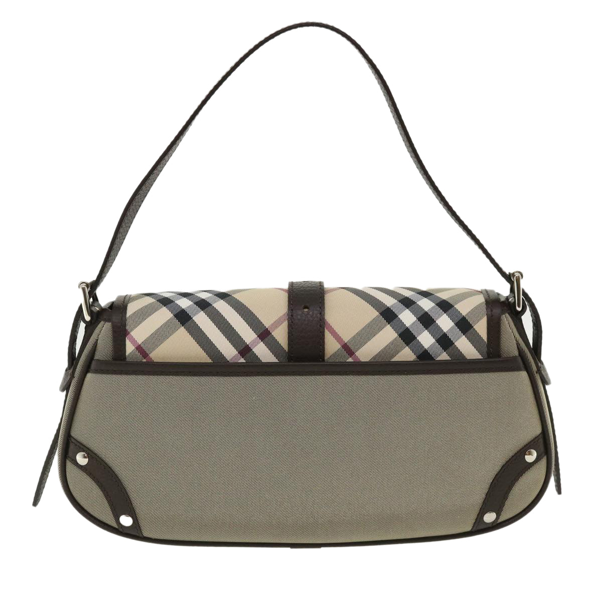 BURBERRY Nova Check Shoulder Bag Canvas Gray Dark Brown beige Auth am3602 - 0