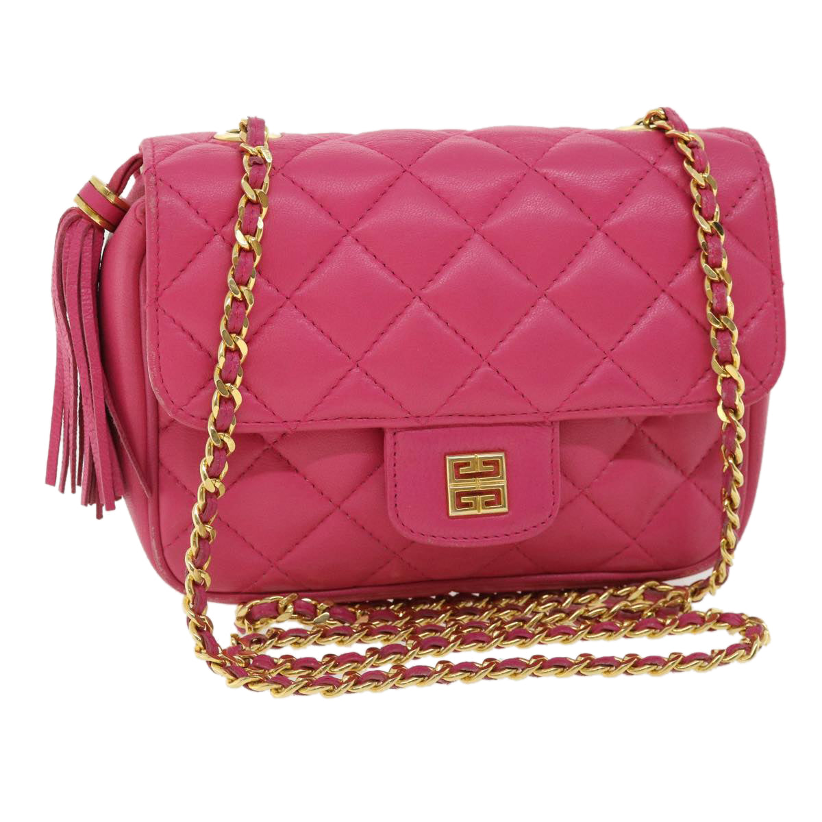 GIVENCHY Matelasse Chain Shoulder Bag Leather Pink Auth am3621